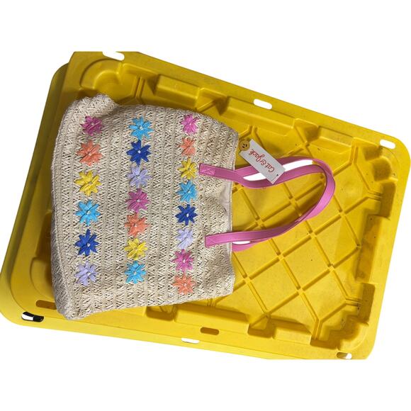 Cat & Jack woven lined beach bag with flowers in pink purple orange blue nwt - Picture 1 of 4